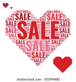 Valentine day collage with SALE word in shape of heart. Related tags vector illustration. Advertising offer