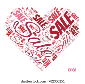 Valentine day collage with SALE word in shape of heart. Related tags vector illustration. Advertising offer