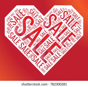 Valentine day collage with SALE word in shape of heart. Related tags vector illustration. Advertising offer