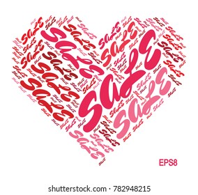 Valentine day collage with SALE word in shape of heart. Related tags vector illustration. Advertising offer