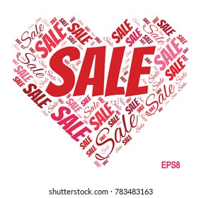 Valentine day collage with SALE word in shape of heart. Related tags vector illustration. Advertising offer