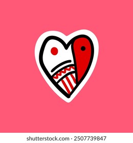 Valentine day collection. Hand drawn cartoon cute heart elements in retro vintage style.