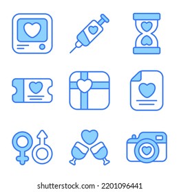 valentine day colored line icons set, modern vector smooth style, using for web or mobile applications  