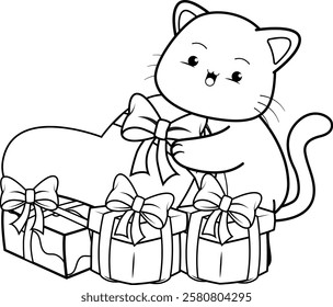 Valentine Day Coloring Page with cute cat