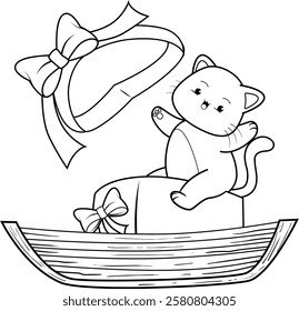 Valentine Day Coloring Page with cute cat