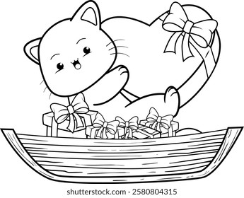 Valentine Day Coloring Page with cute cat