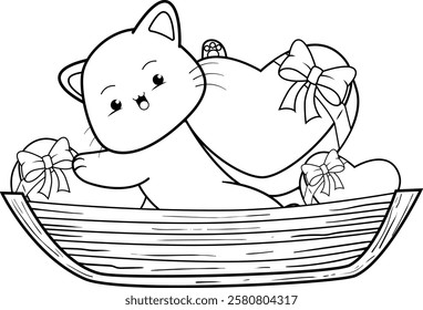 Valentine Day Coloring Page with cute cat