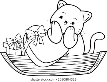 Valentine Day Coloring Page with cute cat