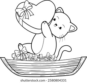 Valentine Day Coloring Page with cute cat