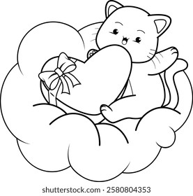 Valentine Day Coloring Page with cute cat