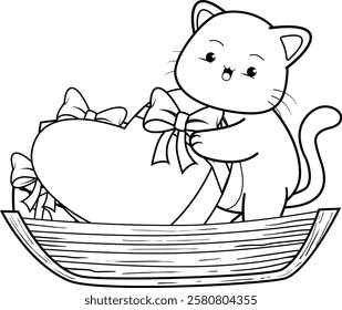 Valentine Day Coloring Page with cute cat