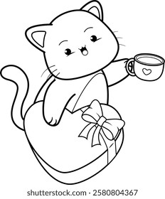 Valentine Day Coloring Page with cute cat