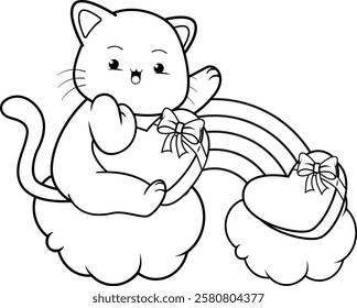 Valentine Day Coloring Page with cute cat