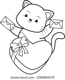 Valentine Day Coloring Page with cute cat