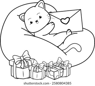 Valentine Day Coloring Page with cute cat