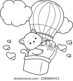 Valentine Day Coloring Page with cute cat