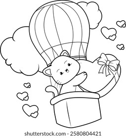 Valentine Day Coloring Page with cute cat
