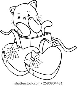 Valentine Day Coloring Page with cute cat