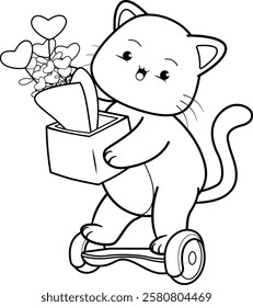 Valentine Day Coloring Page with cute cat
