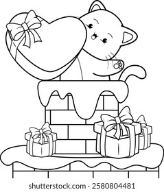 Valentine Day Coloring Page with cute cat
