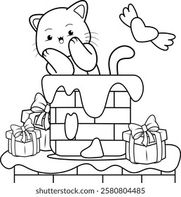 Valentine Day Coloring Page with cute cat
