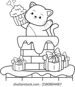 Valentine Day Coloring Page with cute cat