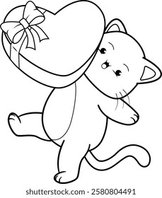 Valentine Day Coloring Page with cute cat