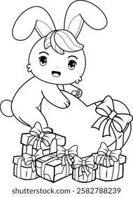 Valentine Day Coloring Page with cute bunny