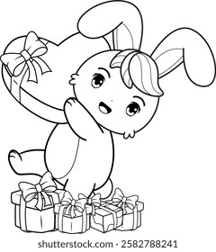 Valentine Day Coloring Page with cute bunny