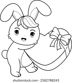 Valentine Day Coloring Page with cute bunny