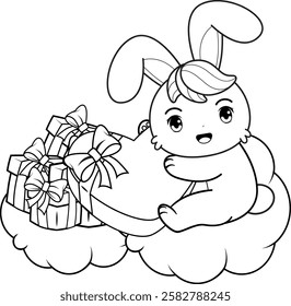 Valentine Day Coloring Page with cute bunny