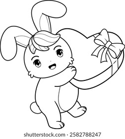 Valentine Day Coloring Page with cute bunny