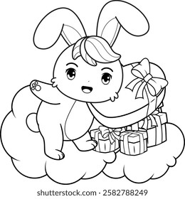 Valentine Day Coloring Page with cute bunny