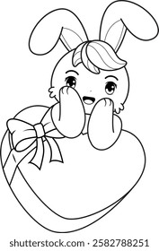 Valentine Day Coloring Page with cute bunny