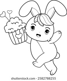 Valentine Day Coloring Page with cute bunny