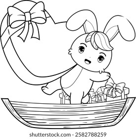 Valentine Day Coloring Page with cute bunny