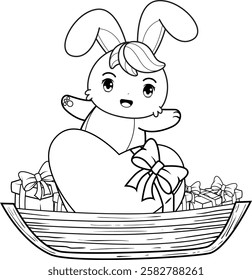 Valentine Day Coloring Page with cute bunny