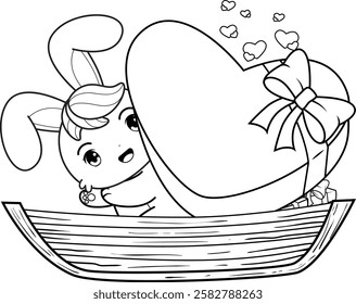 Valentine Day Coloring Page with cute bunny