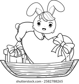 Valentine Day Coloring Page with cute bunny