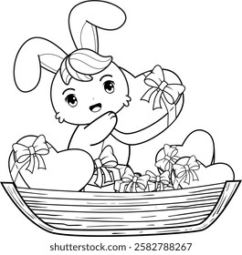 Valentine Day Coloring Page with cute bunny