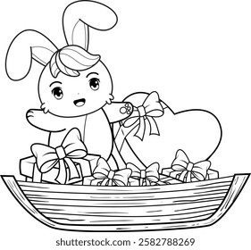 Valentine Day Coloring Page with cute bunny