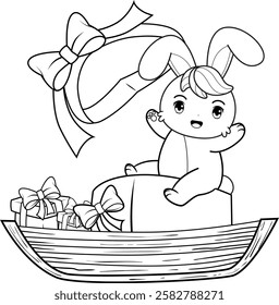 Valentine Day Coloring Page with cute bunny