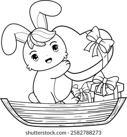 Valentine Day Coloring Page with cute bunny