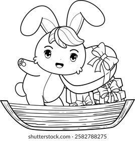 Valentine Day Coloring Page with cute bunny