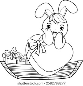 Valentine Day Coloring Page with cute bunny