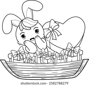 Valentine Day Coloring Page with cute bunny