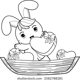 Valentine Day Coloring Page with cute bunny