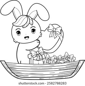 Valentine Day Coloring Page with cute bunny