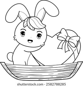 Valentine Day Coloring Page with cute bunny