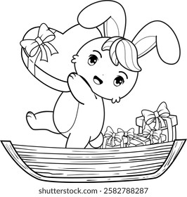 Valentine Day Coloring Page with cute bunny